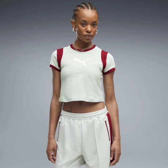 Zdjęcie produktu PUMA Damska dopasowana krótka koszulka Graphic Ringer, Odzież, Zielony
