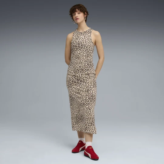 Zdjęcie produktu PUMA Damska dopasowana sukienka LEO LUXE z nadrukiem na całej powierzchni, Odzież, Biały