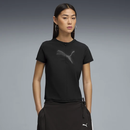 Zdjęcie produktu PUMA Damska koszulka Dare To z krótkim zamkiem i grafiką, Odzież, Czarny