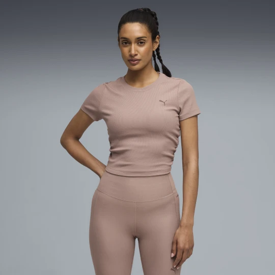 Zdjęcie produktu PUMA Damska koszulka treningowa CLOUDSPUN Ribbed o dopasowanym kroju, Odzież, Beżowy