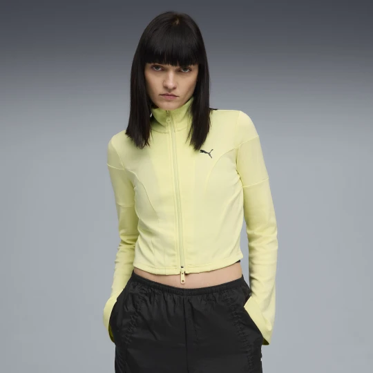 Zdjęcie produktu PUMA Damska krótka bluza dresowa DARE TO o wąskim kroju, Odzież, Żółty