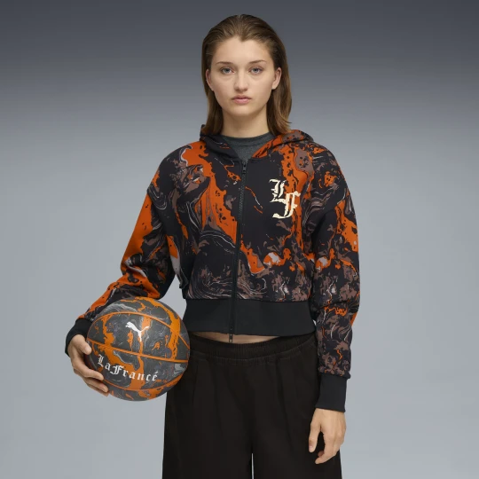 Zdjęcie produktu PUMA Damska krótka bluza z kapturem z zamkiem błyskawicznym LaFrancé HEEM, Odzież, Pomarańczowy