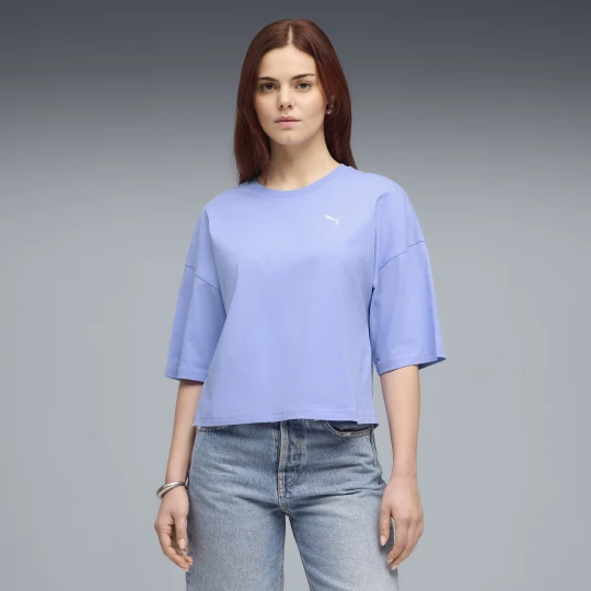 Zdjęcie produktu PUMA Damska krótka koszulka oversize WARDROBE ESS, Odzież, Fioletowy