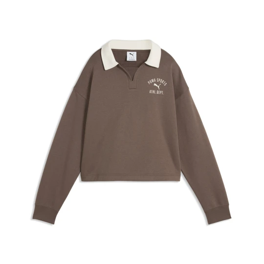 Zdjęcie produktu PUMA Damska luźna bluza dresowa Varsity z kołnierzykiem polo, Odzież, Brązowy