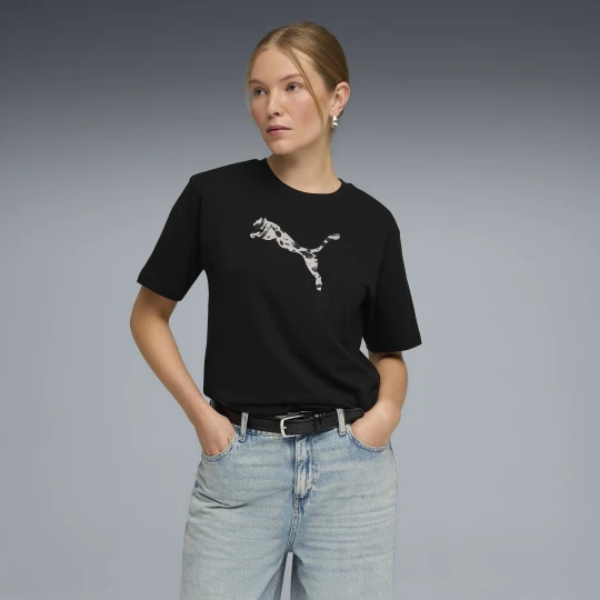 Zdjęcie produktu PUMA Damska luźna koszulka Essentials ze zwierzęcym nadrukiem, Odzież, Czarny