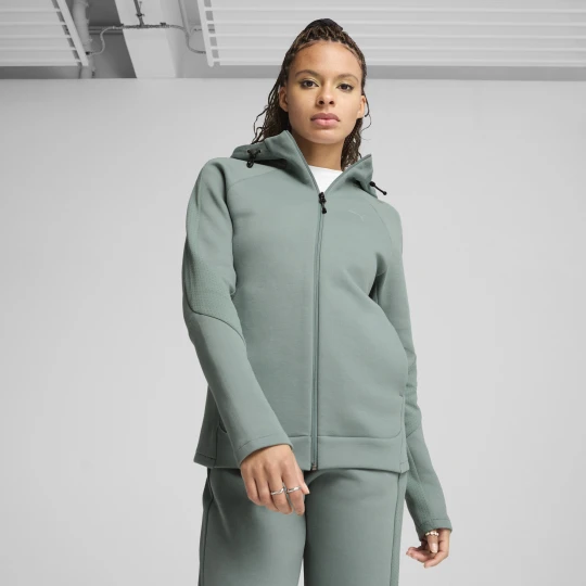 Zdjęcie produktu PUMA Damska rozpinana bluza z kapturem EVOSTRIPE, Odzież, Zielony