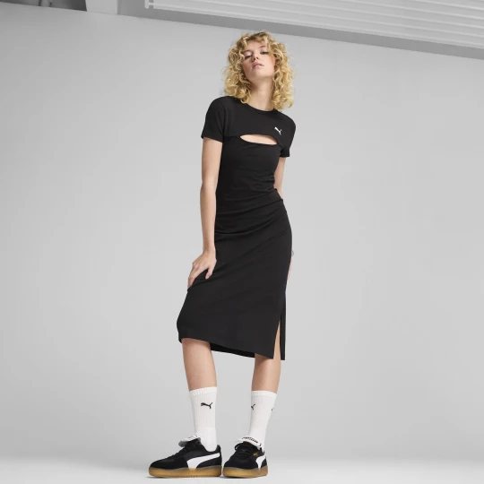 Zdjęcie produktu PUMA Damska sukienka midi WARDROBE ESS z wyciÄ™ciem, OdzieÅ¼, Czarny