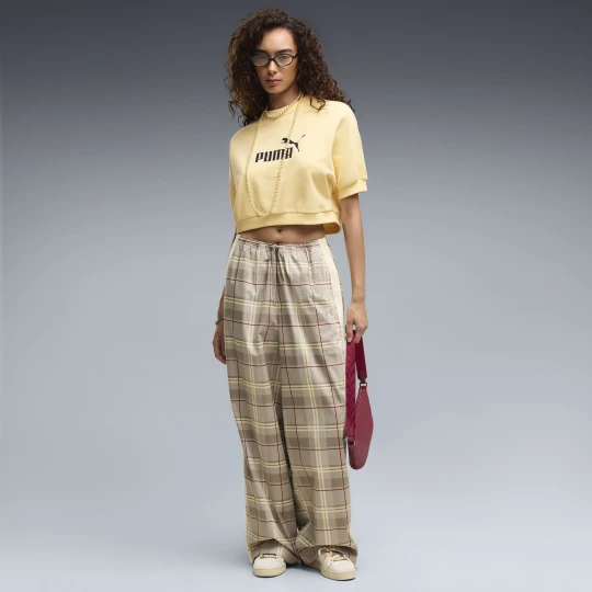 Zdjęcie produktu PUMA Damskie luźne spodnie T7 w kratę, Odzież, Beżowy