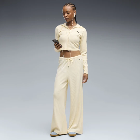 Zdjęcie produktu PUMA Damskie spodnie Essentials Wide Leg o luÅºnym kroju, Akcesoria, Å»Ã³Å‚ty Buttercream Heather
