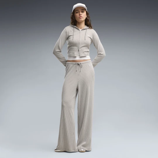 Zdjęcie produktu PUMA Damskie spodnie Essentials Wide Leg o luÅºnym kroju, Akcesoria, BeÅ¼owy Mouse Gray Heather