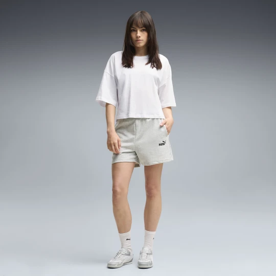 Zdjęcie produktu PUMA Damskie szorty Essentials 5'' z małym logo No. 1 i wysokim stanem, Odzież, Szary