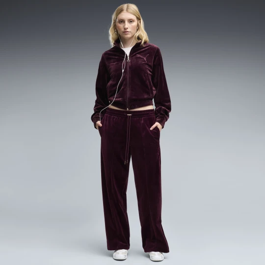 Zdjęcie produktu PUMA Damskie welurowe spodnie Essentials Elevated z prostymi nogawkami, Akcesoria, Czerwony