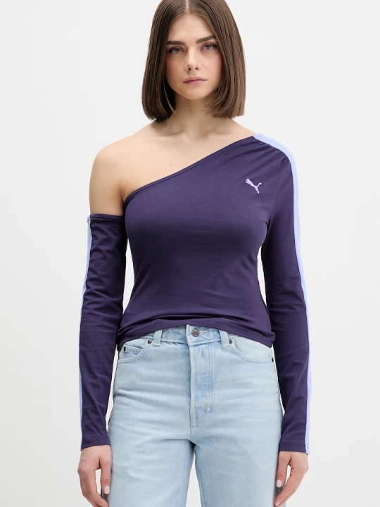Zdjęcie produktu Puma longsleeve damski z bawełną Asymmetric Longsleeve fioletowy