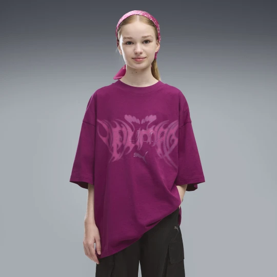 Zdjęcie produktu PUMA MÅ‚odzieÅ¼owa koszulka z grafikÄ… Midnight Shadow o kroju oversize, OdzieÅ¼, RÃ³Å¼owy Fuchsia Glow