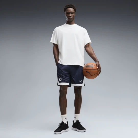 Zdjęcie produktu PUMA Męskie szorty koszykarskie Fundamentals Mesh 8", Odzież, Niebieski Navy