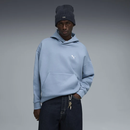 Zdjęcie produktu PUMA Męska bluza z kapturem WARDROBE ESS o pudełkowym kroju, Odzież, Niebieski