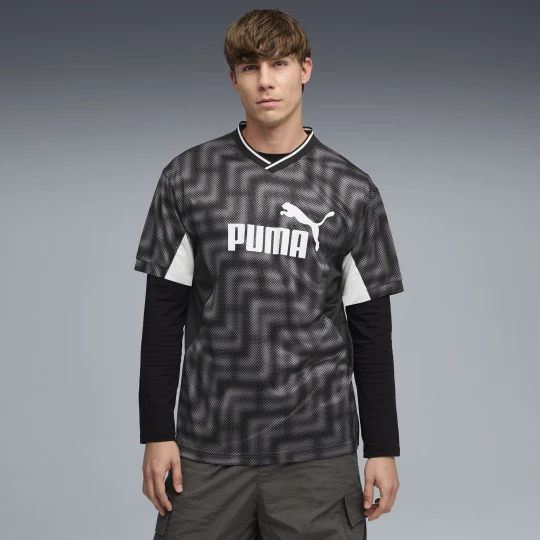 Zdjęcie produktu PUMA Męska luźna koszulka piłkarska Essentials z blokami kolorów, Odzież, Czarny
