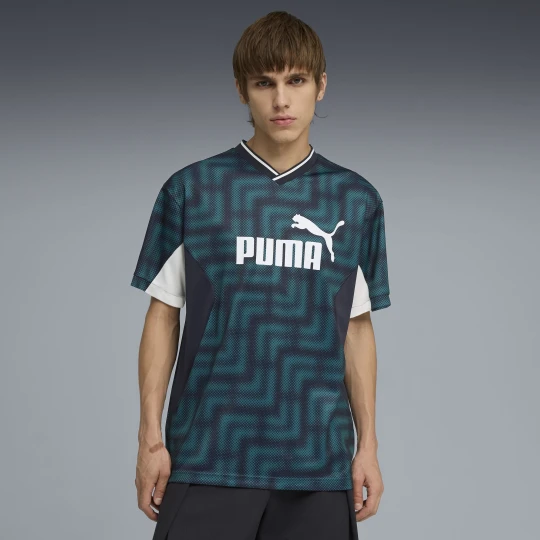 Zdjęcie produktu PUMA Męska luźna koszulka piłkarska Essentials z blokami kolorów, Odzież, Zielony