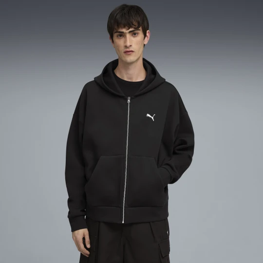 Zdjęcie produktu PUMA Męska rozpinana bluza z kapturem Wardrobe Essentials o pudełkowym kroju, Akcesoria, Czarny