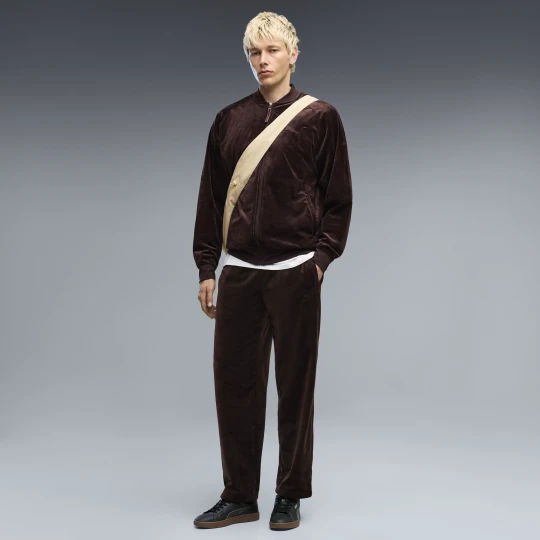 Zdjęcie produktu PUMA Męskie luźne welurowe spodnie dresowe Essentials Elevated, Akcesoria, Brązowy