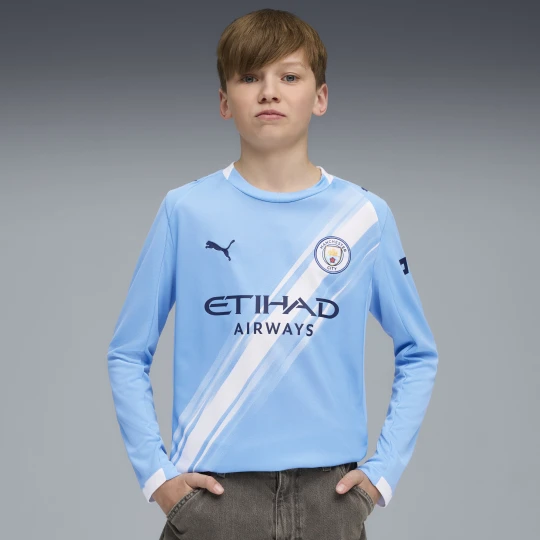 Zdjęcie produktu PUMA MÅ‚odzieÅ¼owa koszulka domowa z dÅ‚ugim rÄ™kawem Manchester City 25/26, OdzieÅ¼, Niebieski