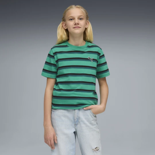 Zdjęcie produktu PUMA Młodzieżowa koszulka Essentials w paski, Odzież, Zielony