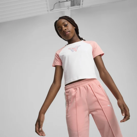 Zdjęcie produktu PUMA MÅ‚odzieÅ¼owa krÃ³tka koszulka BUTTERFLY VIBE, OdzieÅ¼, BiaÅ‚y