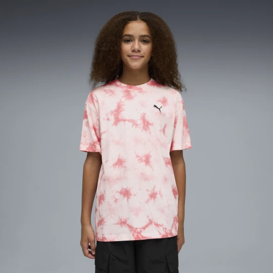 Zdjęcie produktu PUMA MÅ‚odzieÅ¼owa luÅºna koszulka Essentials z efektem tie-dye, OdzieÅ¼, RÃ³Å¼owy Wild Pink