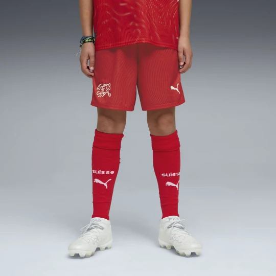 Zdjęcie produktu PUMA Młodzieżowe szorty reprezentacji Szwajcarii 2026, Odzież, Czerwony
