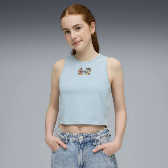 Zdjęcie produktu PUMA Młodzieżowy dopasowany top bez rękawów MID 90s z grafiką, Akcesoria, Niebieski Seafoam