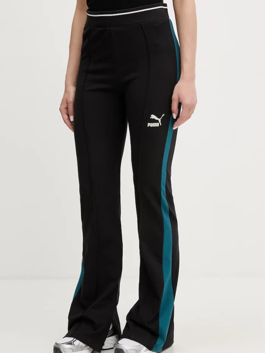 Zdjęcie produktu Puma spodnie dresowe damskie bawełniane z elastanem T7 Classics Play Paris Flared czarny