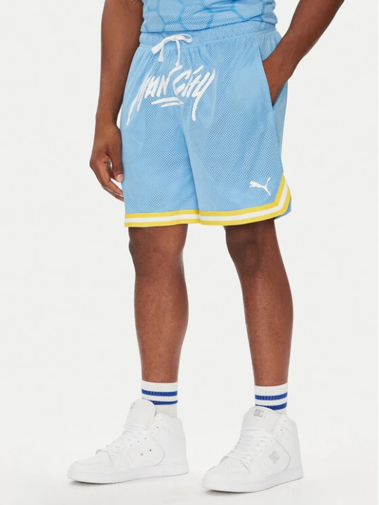 Zdjęcie produktu Puma Szorty sportowe Hoops Manchester City 631694 Błękitny Regular Fit Niebieski jasny