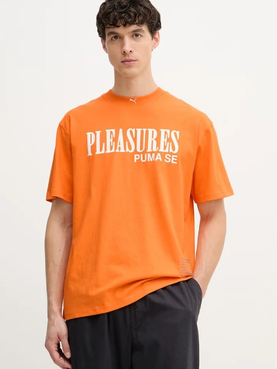 Zdjęcie produktu Puma T-shirt męski bawełniany x PLEASURES Typo Tee pomarańczowy