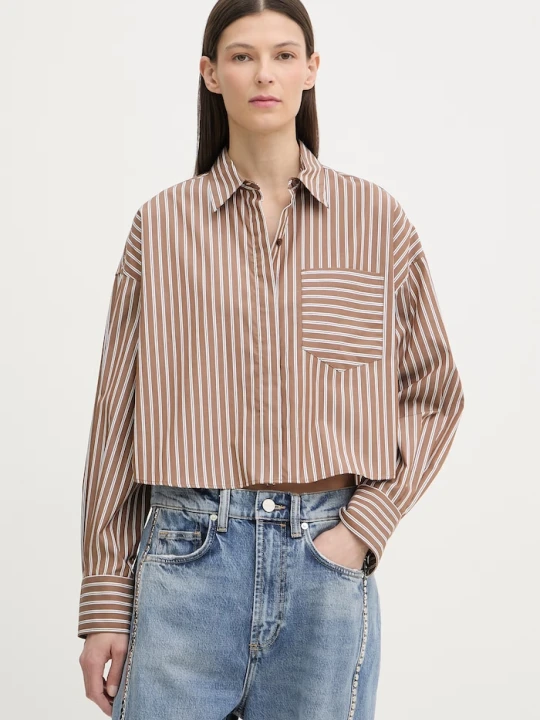 Zdjęcie produktu rag & bone koszula damska bawełniana Marin brązowy