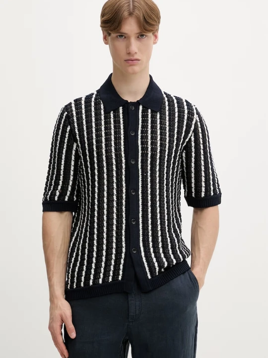 Zdjęcie produktu Rag & Bone sweter z krótkim rękawem męski bawełniany granatowy