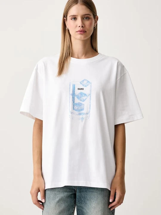 Zdjęcie produktu Rains T-shirt bawełniany Classic T-shirt Cubes biały
