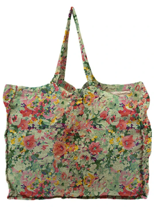 Zdjęcie produktu Madre Selva Shopper bag "Green Garden" w kolorze zielono-jasnoróżowym - 50 x 40 x 7 cm rozmiar: onesize