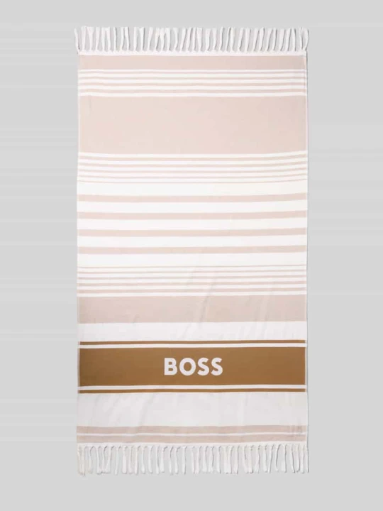 Zdjęcie produktu Ręcznik plażowa z czystej bawełny z detal z logo Boss Beżowy