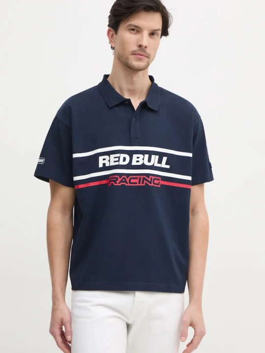 Zdjęcie produktu Red Bull Racing x Pepe Jeans polo bawełniane MOTO PANEL POLO granatowy
