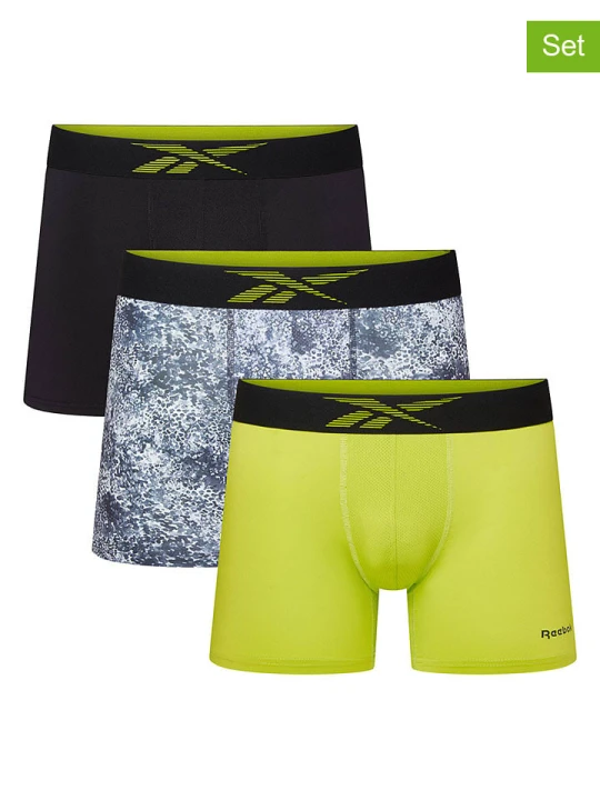 Zdjęcie produktu Reebok Bokserki (3 pary) "Mowatt" w kolorze czarno-limonkowo-niebieskim rozmiar: L
