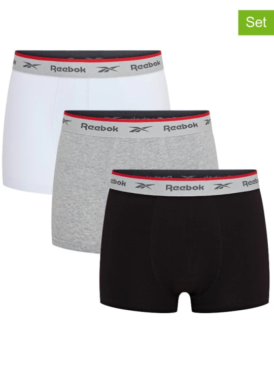 Zdjęcie produktu Reebok Bokserki (3 pary) "Ovett" w kolorze czarnym, białym i szarym rozmiar: M