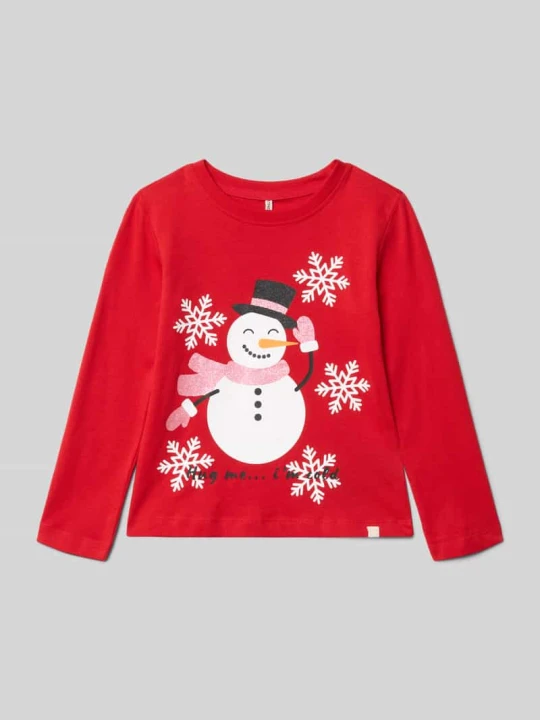 Zdjęcie produktu Regular Fit koszulka świąteczna z czystej bawełny model 'XMAS LIFE' Only Czerwony