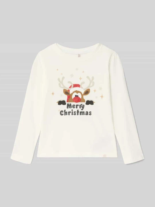 Zdjęcie produktu Regular Fit koszulka świąteczna z czystej bawełny model 'XMAS LIFE' Only Biały