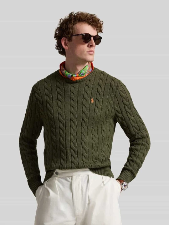 Zdjęcie produktu Regular Fit sweter dzianinowy z czystej bawełny Polo Ralph Lauren Oliwkowy
