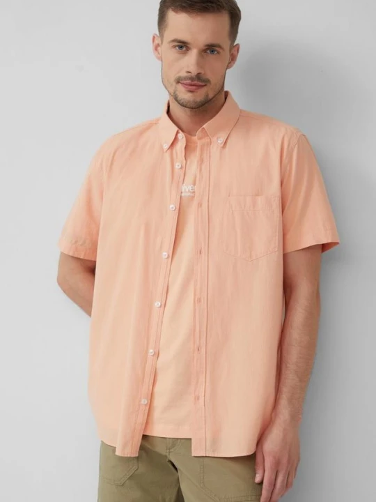 Zdjęcie produktu Regularny krój: koszula z krótkim rękawem z teksturowanymi paskami i kołnierzykiem zapinanym na guziki s.Oliver pomarańczowy