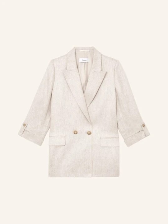 Zdjęcie produktu Reiss Marynarka Nolah Z Lnu Z Rękawami 3/4 beige JASNOBRĄZOWY