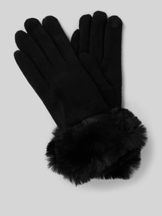 Zdjęcie produktu Rękawiczki o kroju slim fit z mieszanki wełny z obszyciem z imitacji futra EEM Czarny