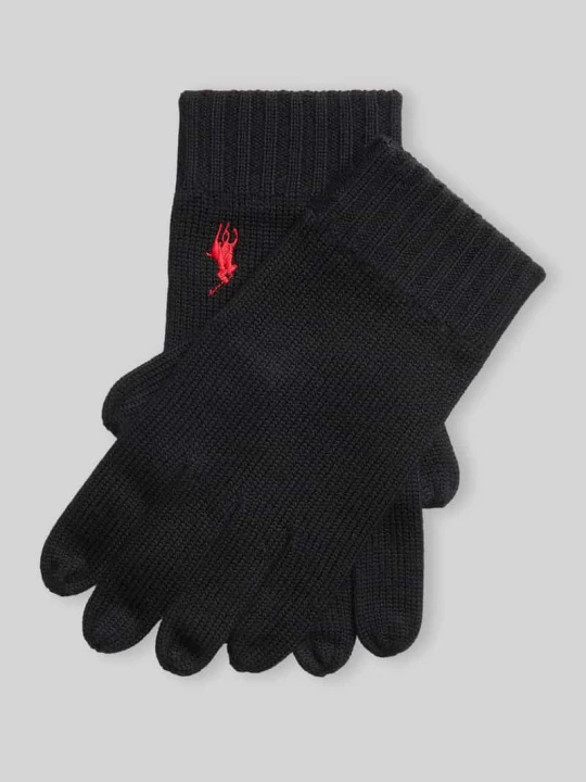 Zdjęcie produktu Rękawiczki z palcami z wełny z wyhaftowanym logo Polo Ralph Lauren Czarny