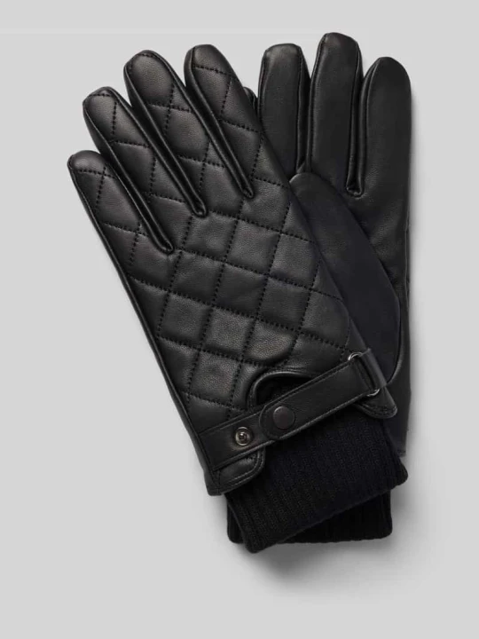 Zdjęcie produktu Rękawiczki ze skóry bydlęcej nappa z patką ze skóry ekologicznej Barbour Czarny