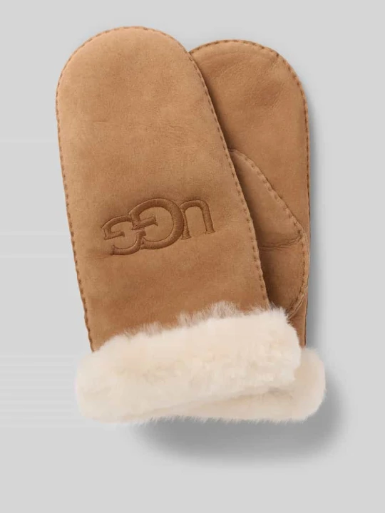 Zdjęcie produktu Rękawiczki ze skóry jagnięcej z wyhaftowanym logo UGG Camel